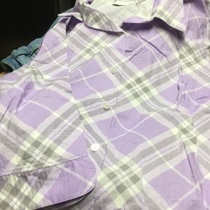 Alfred Dunner 12 plaid purple/white blouse